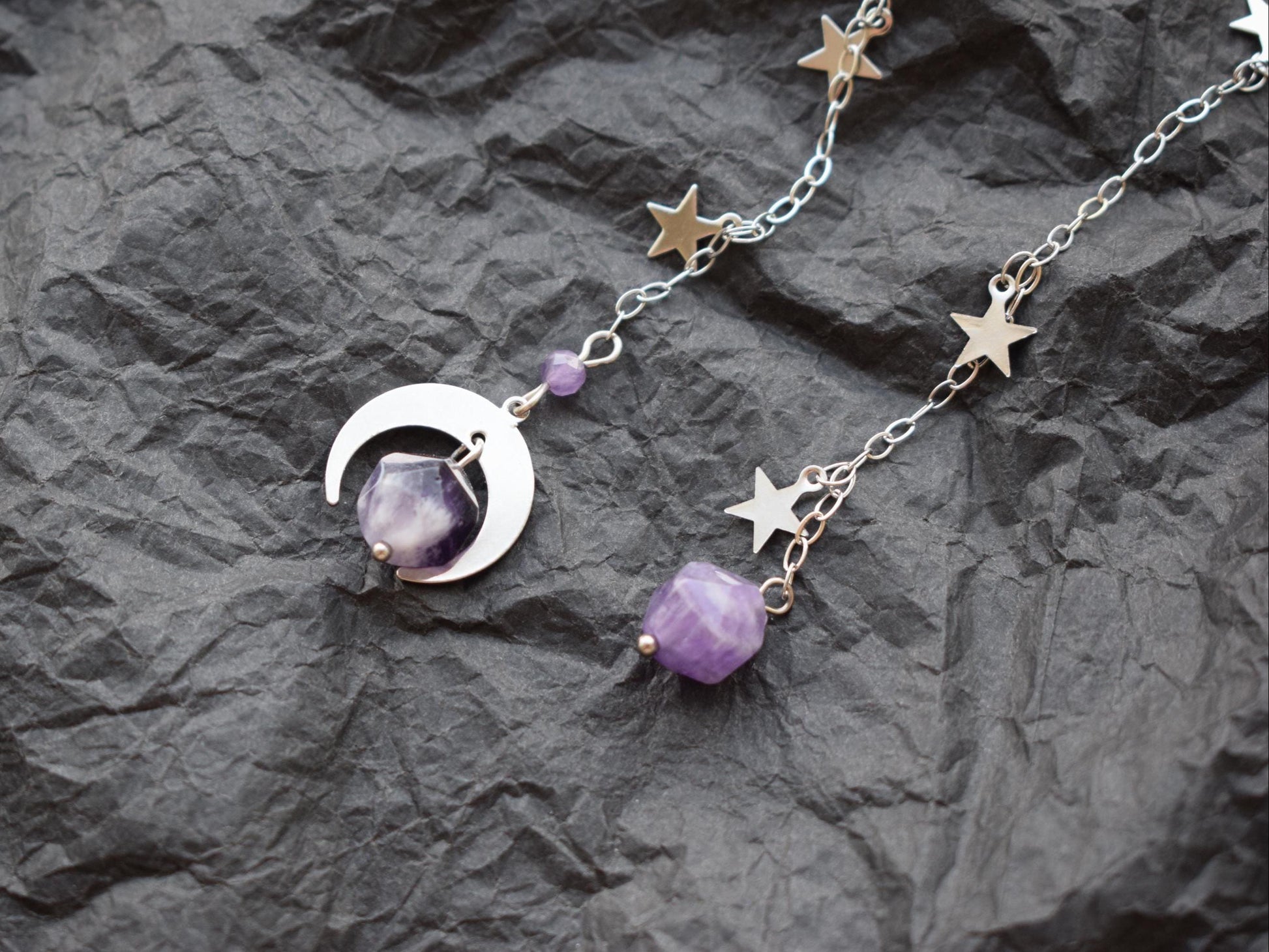 Long silver chain celestial earrings for women