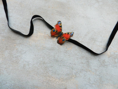 Silk Peacock eye butterfly choker necklace