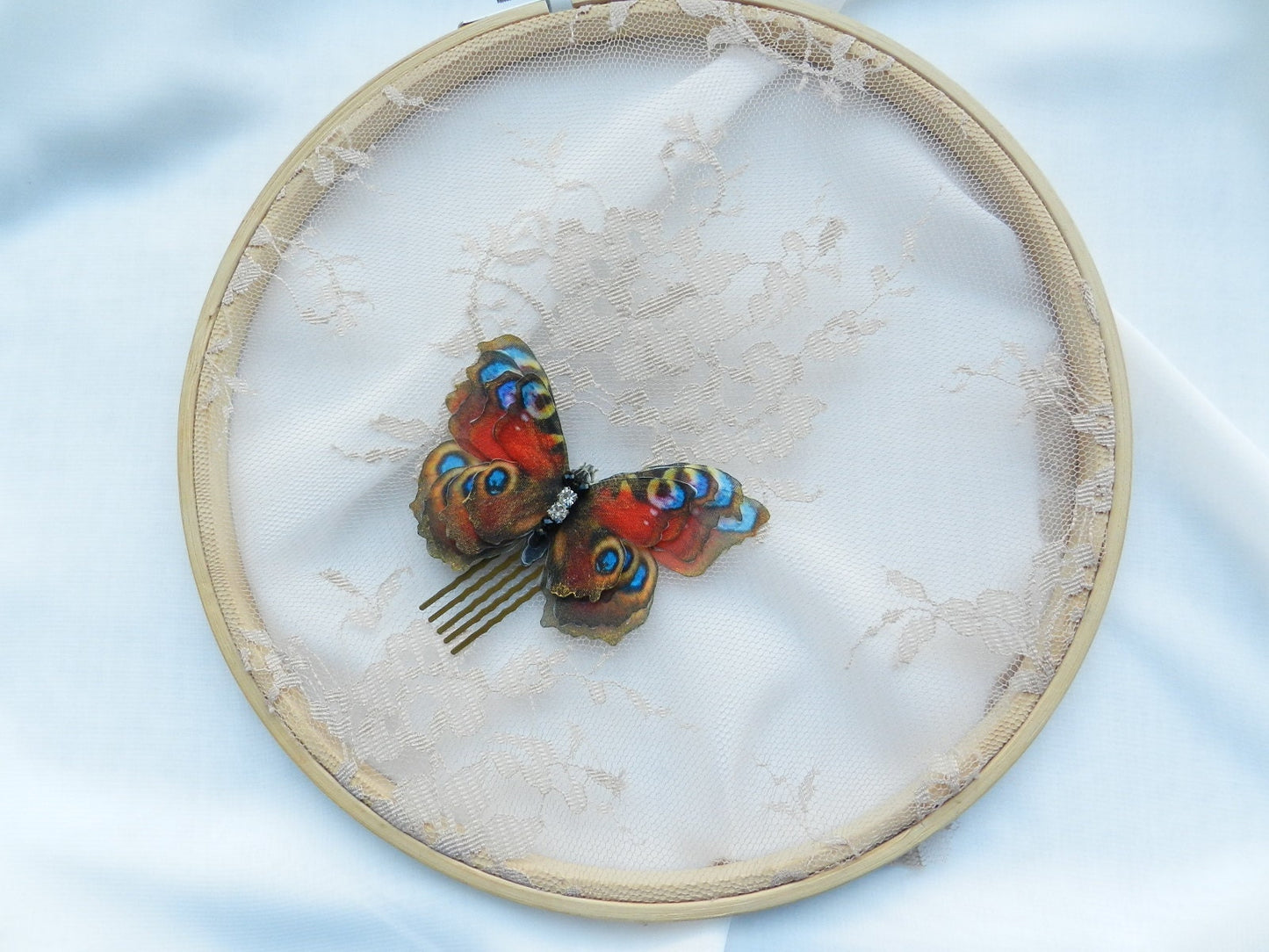 Silk Peacock Eye Butterfly Hair Comb