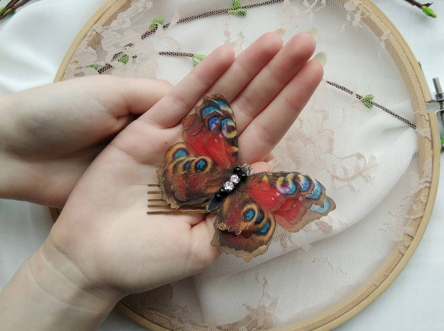 Silk Peacock Eye Butterfly Hair Comb