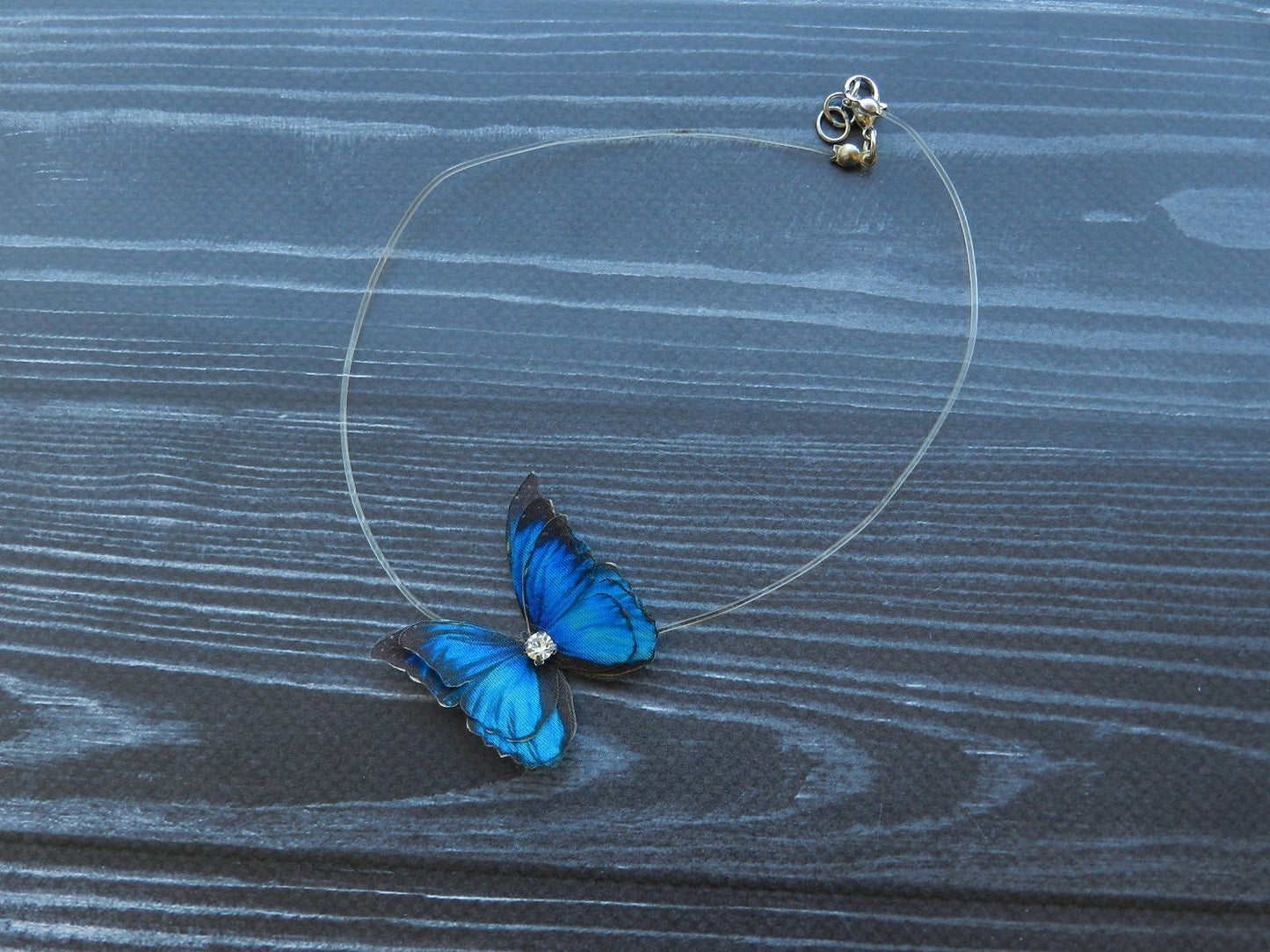 Blue Silk Butterfly Choker