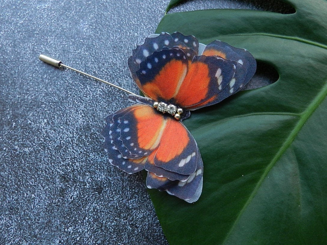 Silk peacock eye butterfly brooch