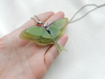 Silk luna moth pendant necklace