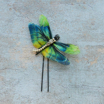 Green Silk Dragonfly Hair Pin