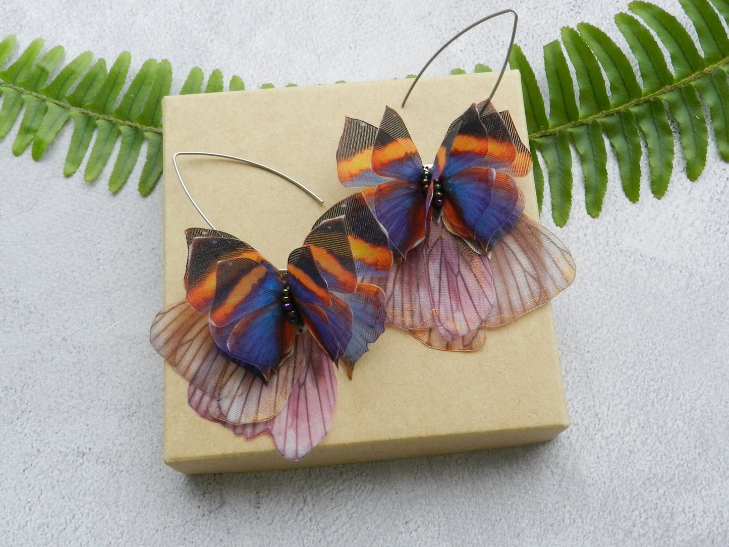 Silk butterflies drop earrings