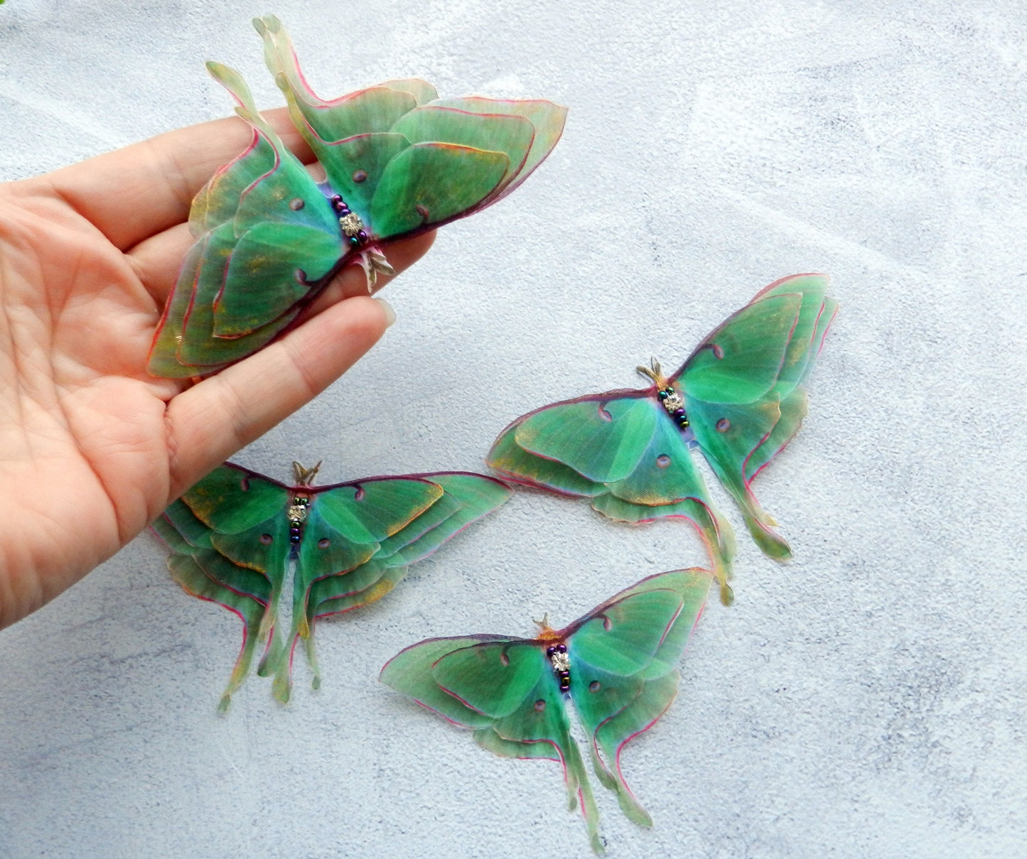 Luna moth silk butterfly brooch