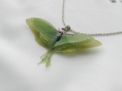 Silk luna moth pendant necklace