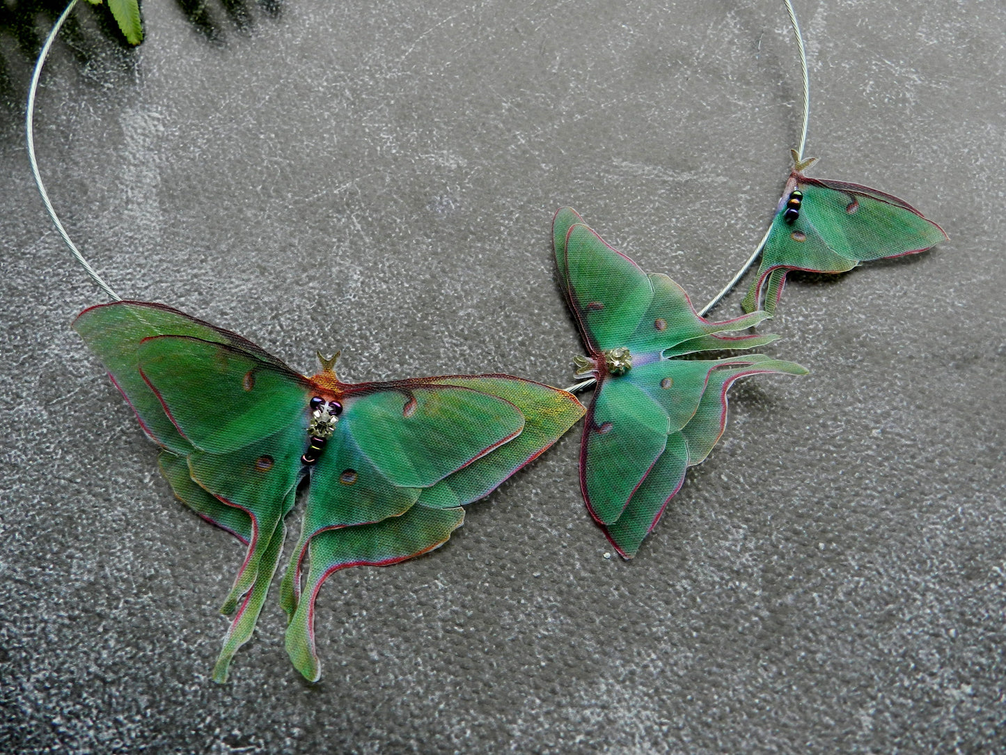 Luna moth choker necklace with silk butterflies