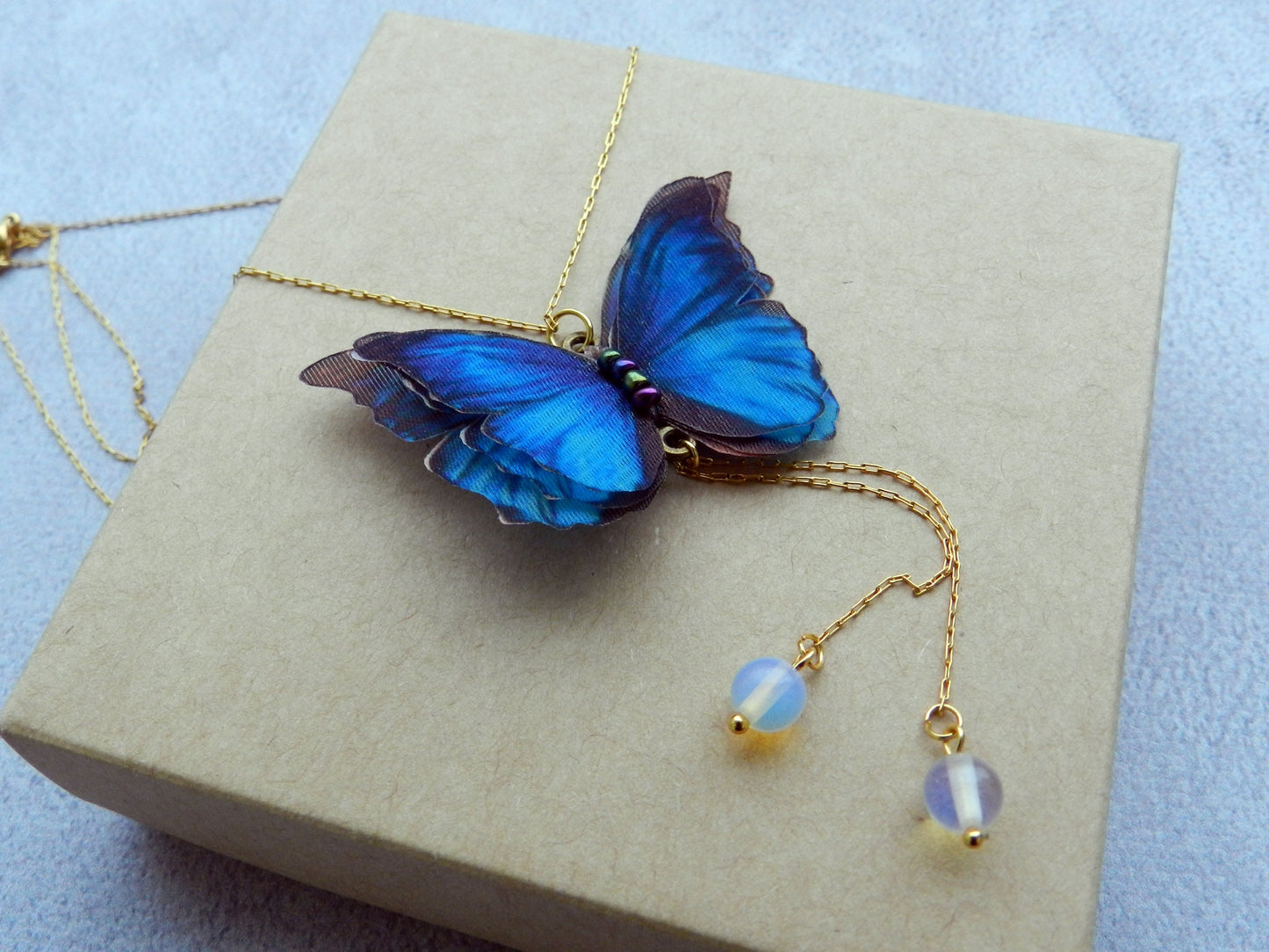 Silk butterfly moonstone layered necklace set