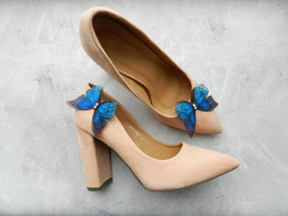 Blue Butterflies Bridal Shoe Clips