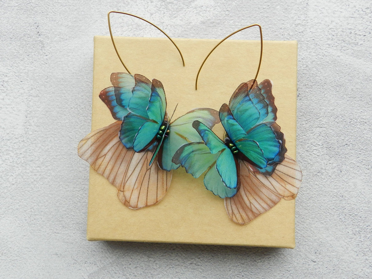 Silk butterflies drop earrings