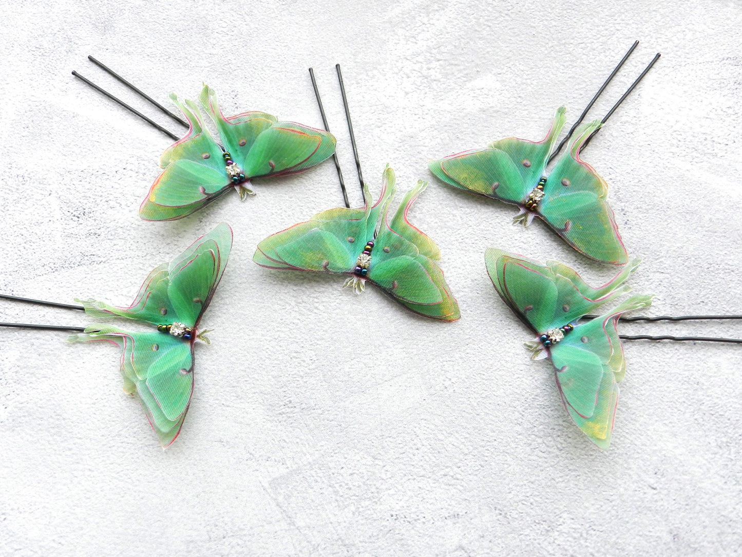 Silk luna moth butterflies hair pins