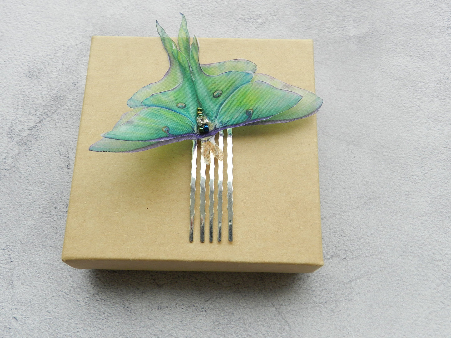 Silk luna moth hair clips pins or comb