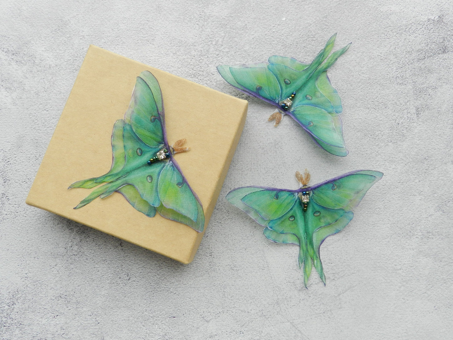 Silk luna moth hair clips pins or comb