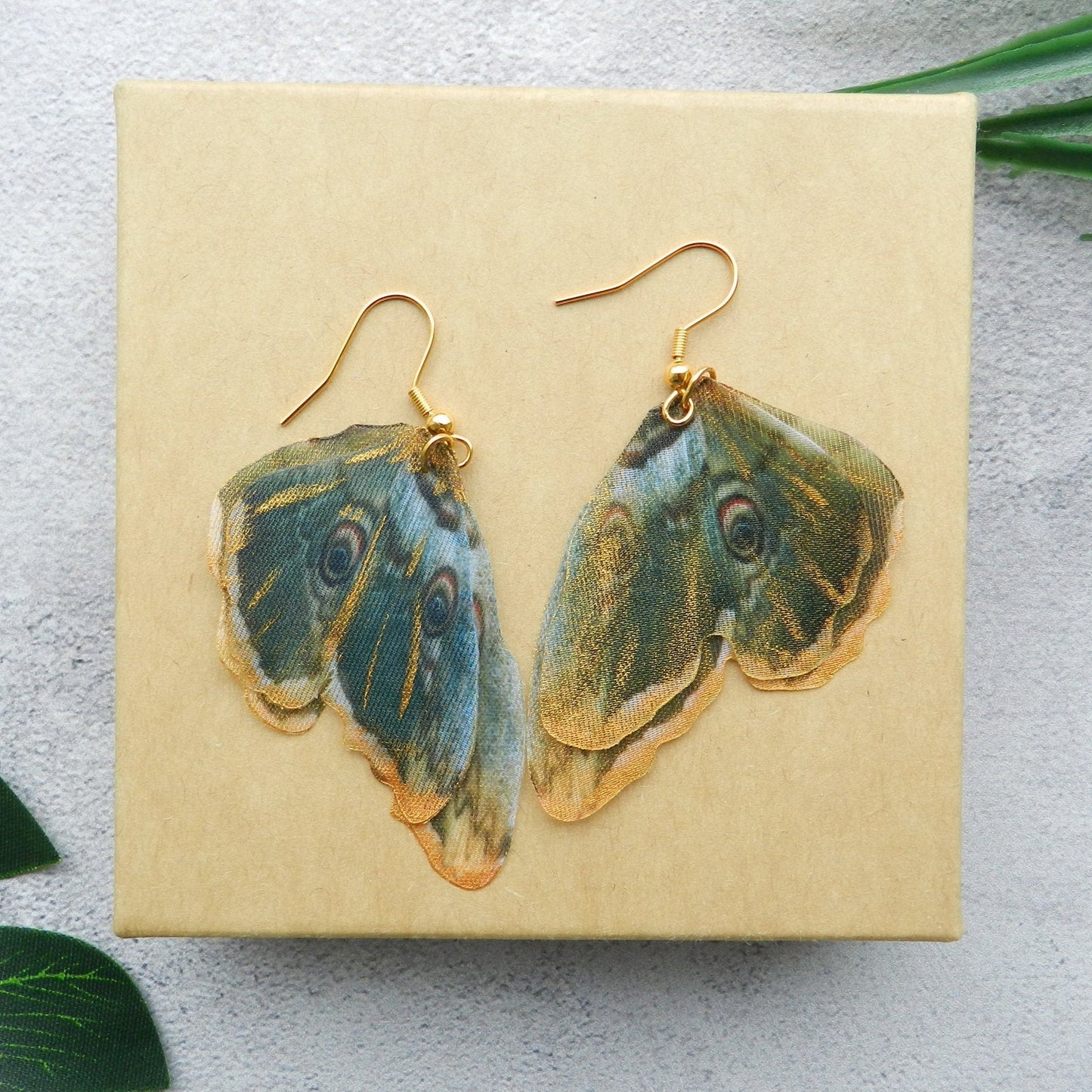 Silk butterfly wings drop earrings boho style