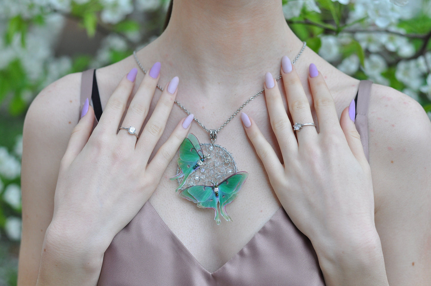 Luna moth pendant necklace