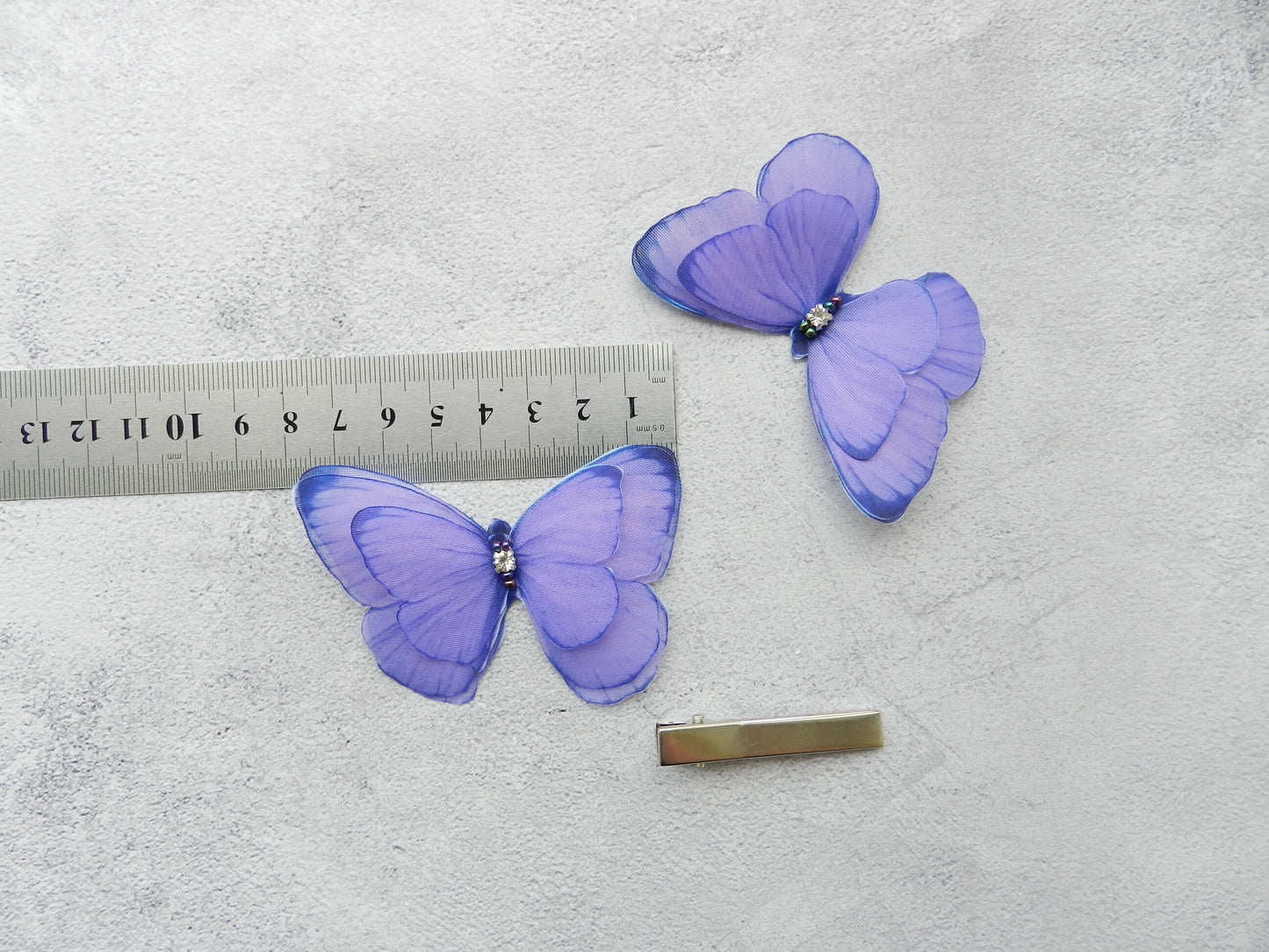 Purple silk butterfly hair clips, pins or brooch