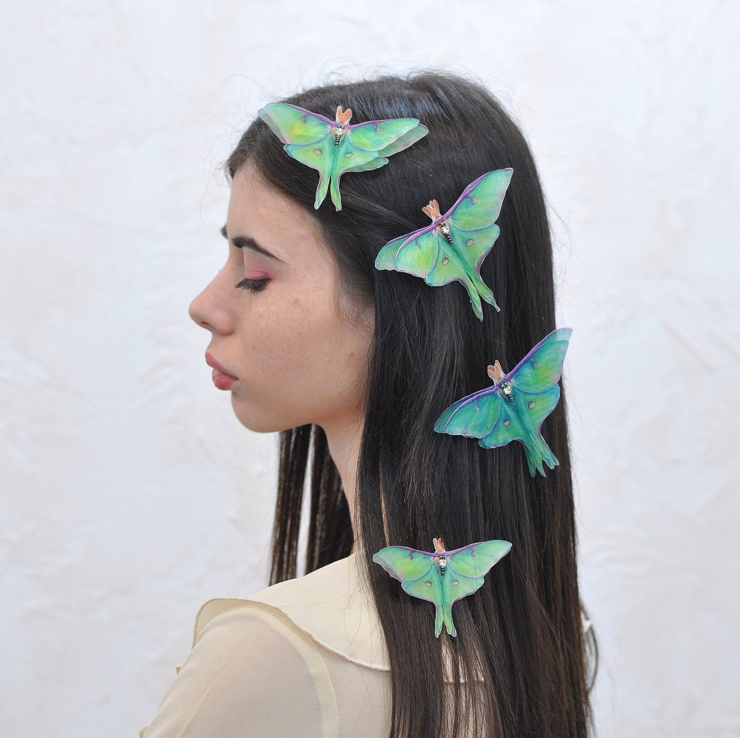 Silk luna moth hair clips pins or comb