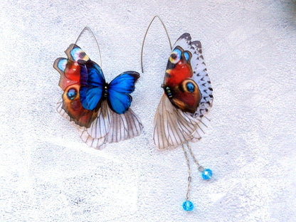 Silk Bright butterflies wings drop earrings