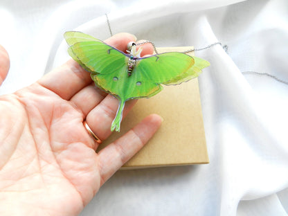 Silk luna moth pendant necklace