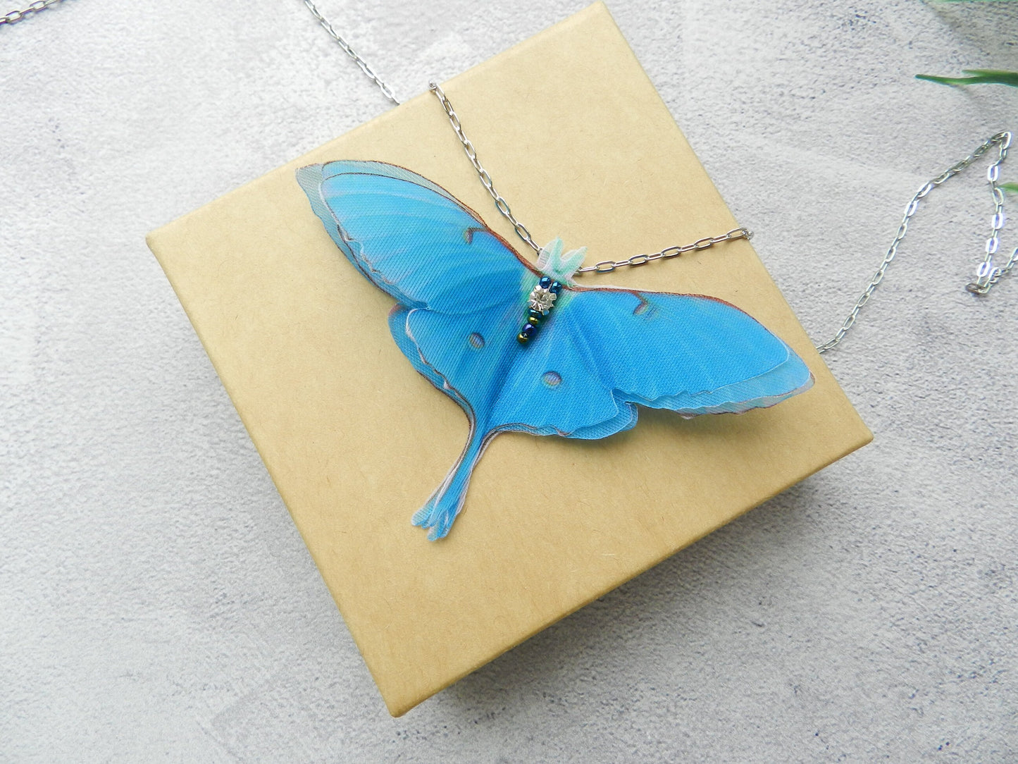 Silk luna moth pendant necklace