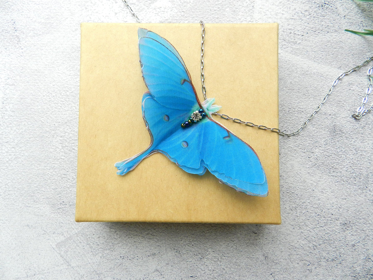 Silk luna moth pendant necklace