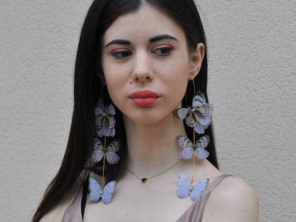 Silk butterflies extra long drop earrings