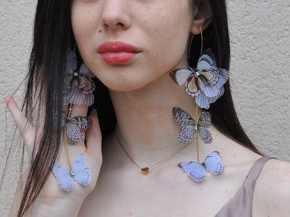 Silk butterflies extra long drop earrings