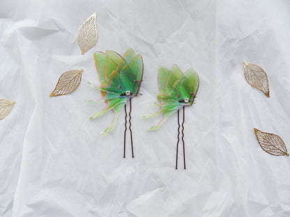 Silk luna moth hair pins set of 2 pins