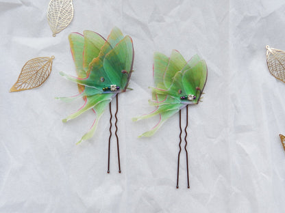 Silk luna moth hair pins set of 2 pins