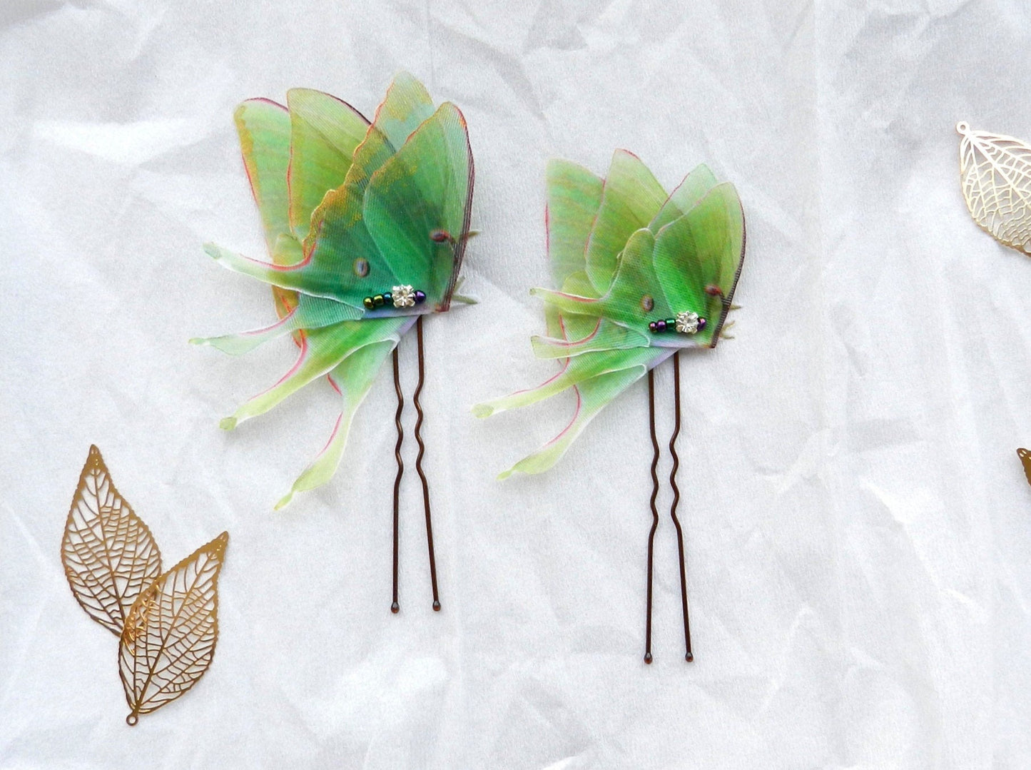 Silk luna moth hair pins set of 2 pins