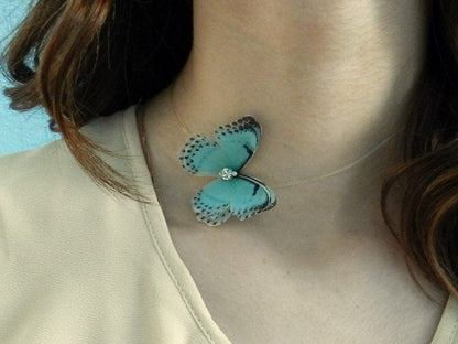 Blue Silk Butterfly Choker