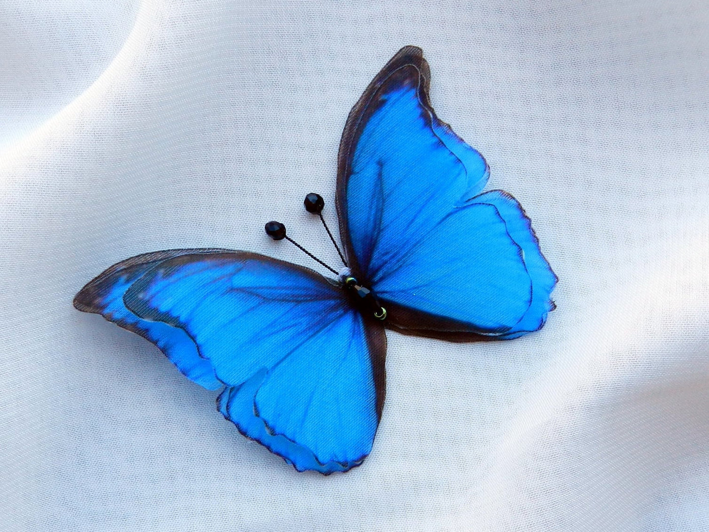 Morpho blue silk butterfly hair clips, pins or brooch