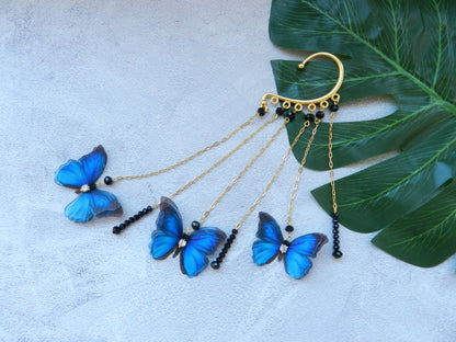 Ear Cuff No Piercing Blue Butterflies