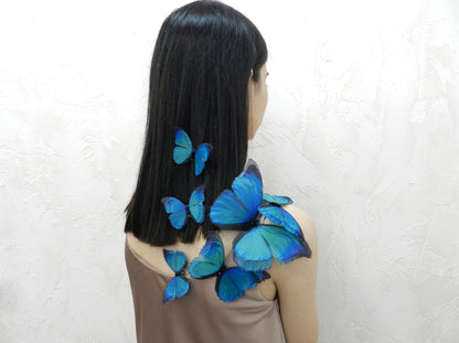 Silk Blue Butterflies Decoration Applique Set of 6 pcs