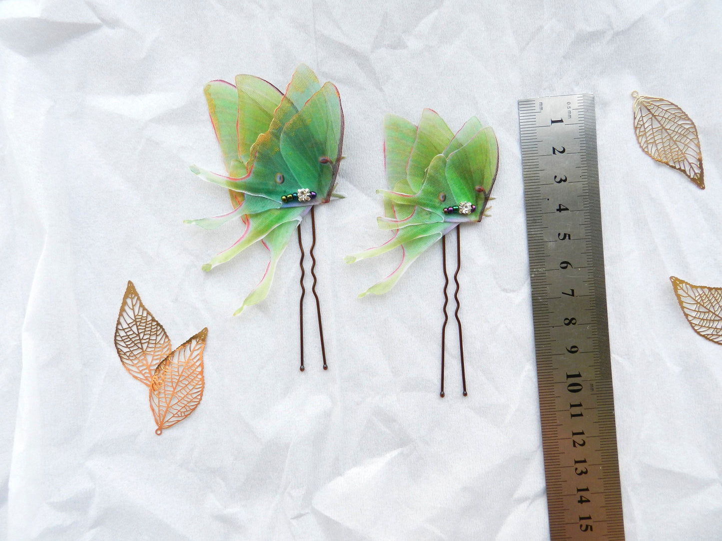 Silk luna moth hair pins set of 2 pins