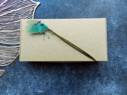 Hair stick blue or green silk butterfly