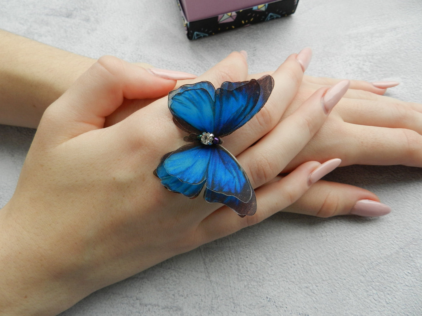 Luna moth silk butterfly ring adjustable size