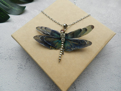 Silk dragonfly pendant necklace