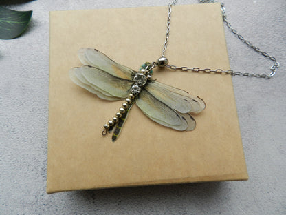 Silk dragonfly pendant necklace