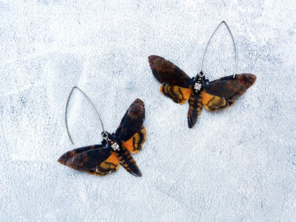 Death Head Moth Silk Butterfly Drop Earrings