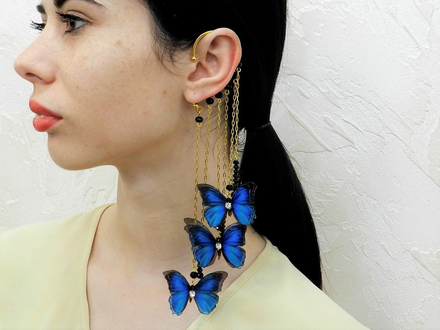 Ear Cuff No Piercing Blue Butterflies