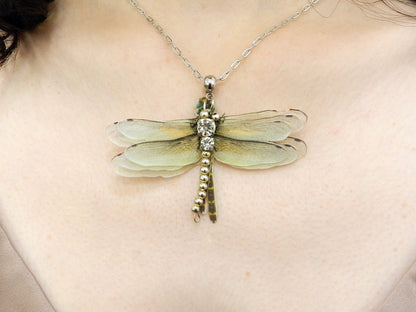 Silk dragonfly pendant necklace