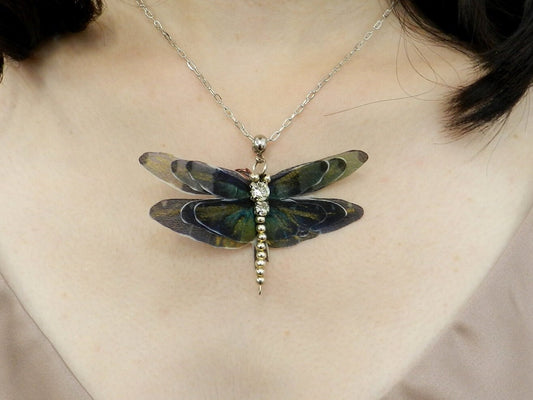 Silk dragonfly pendant necklace