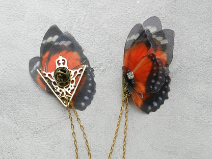 Silk monarch butterfly wings collar clip with chains