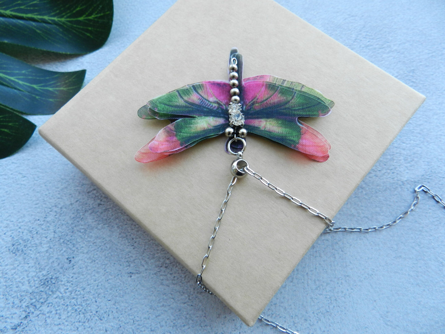 Silk dragonfly pendant necklace