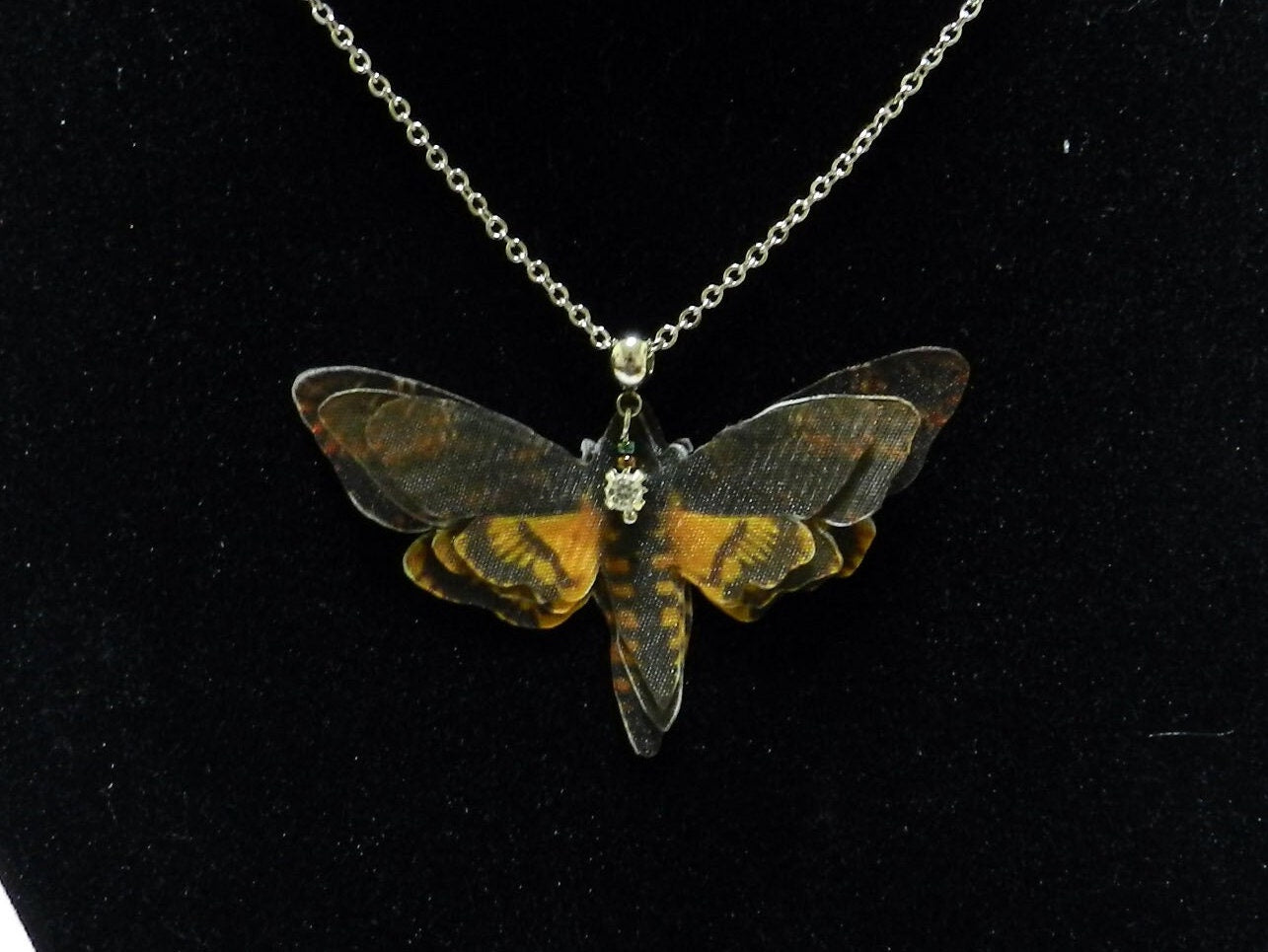 Silk death head moth pendant necklace