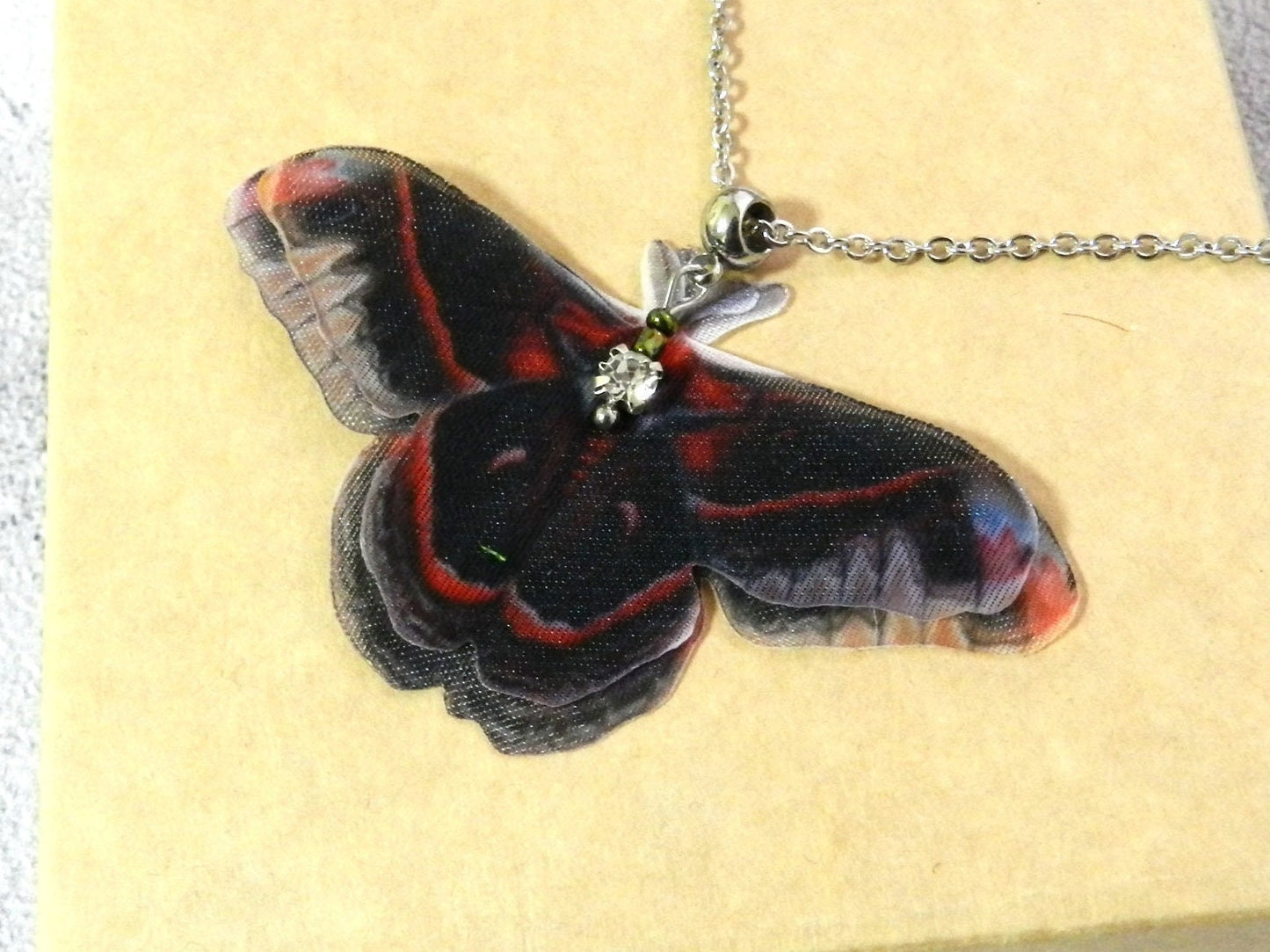 Silk death head moth pendant necklace