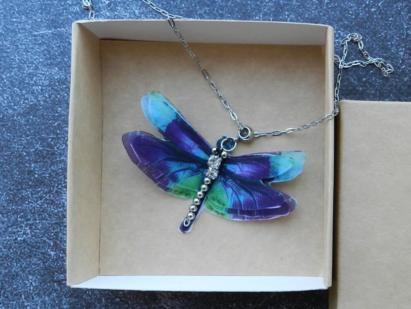 Silk dragonfly pendant necklace