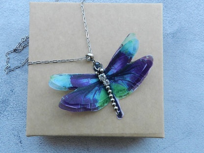 Silk dragonfly pendant necklace